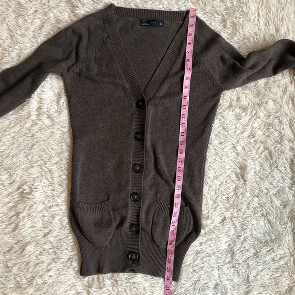 Zara Brown Button Front  Cardigan Front Pockets S - Picture 6 of 7
